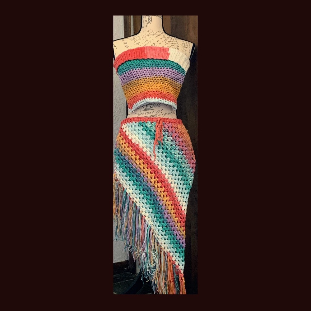Colorful Crochet Top and Skirt Set